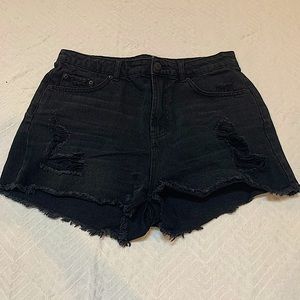 mid waist black distressed shorts
